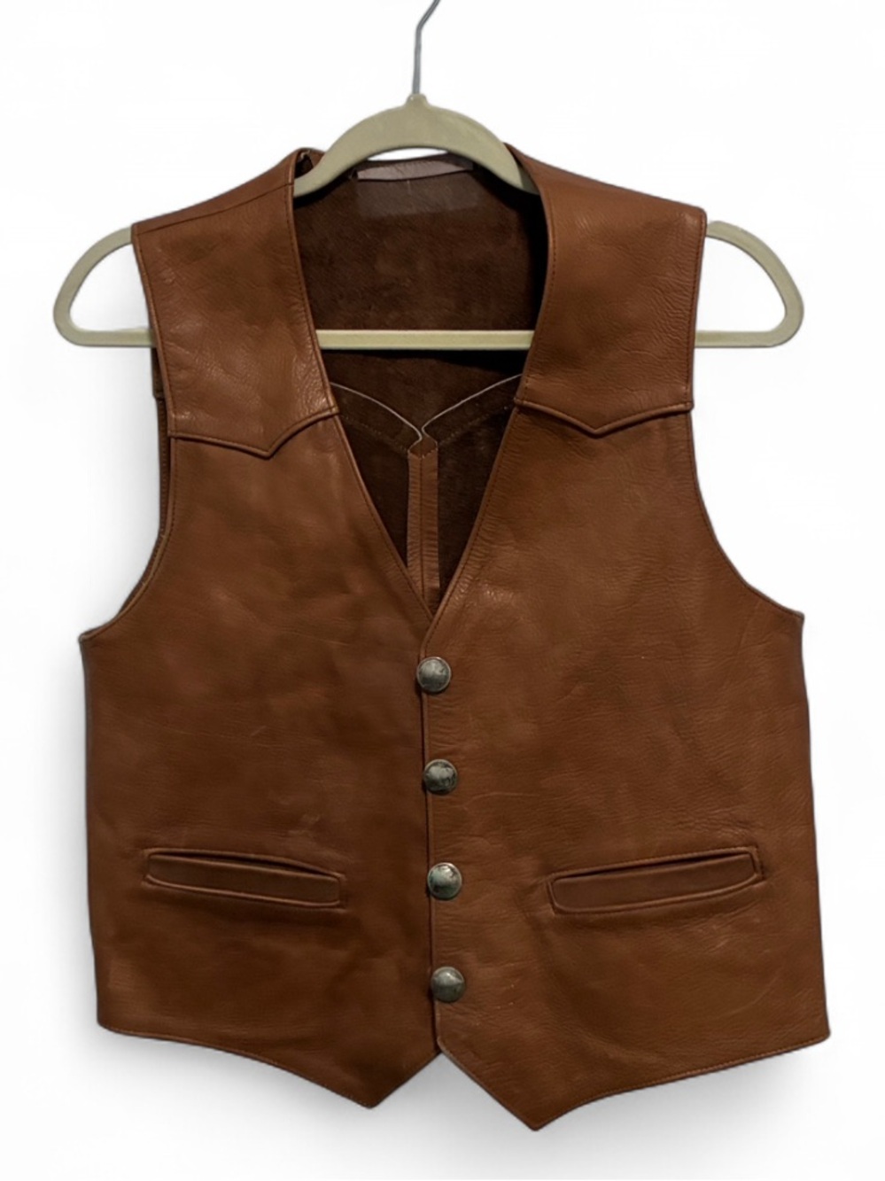 Vintage Men's Brown Leather Snap Button Vest